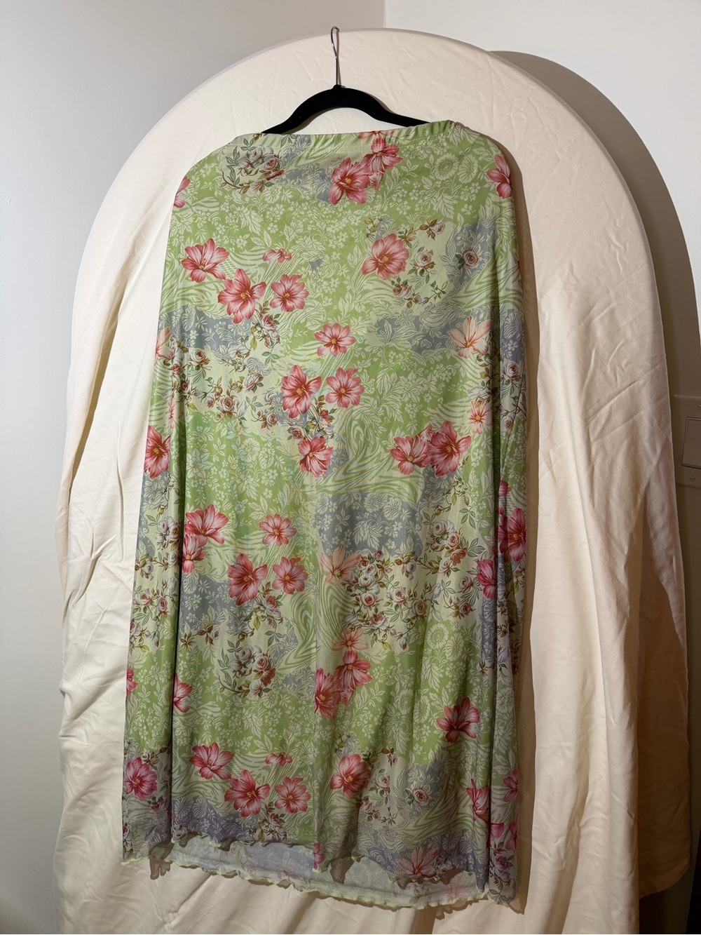 SHEIN Light Green Floral Maxi Skirt with Pink Blooms